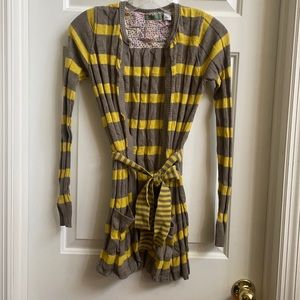 Anthropologie Maple striped accordion style belted cardigan